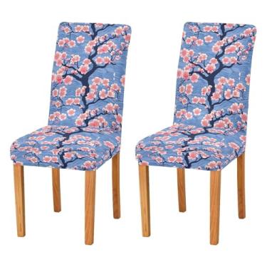 Imagem de Wassud Capas de cadeira elegantes com flores de cerejeira para jantar, capas elásticas de cozinha, capas laváveis e protetoras de assento, conjunto de 2