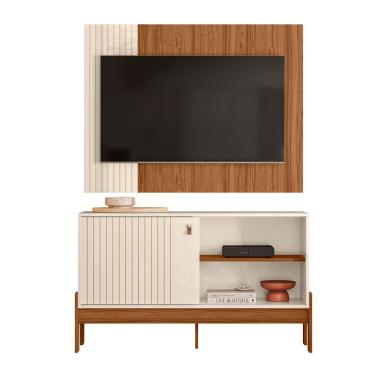 Imagem de Home Rack Painel 1.2 Wood Sala Para Tv De 42 Polegadas Perola Com Cinamomo