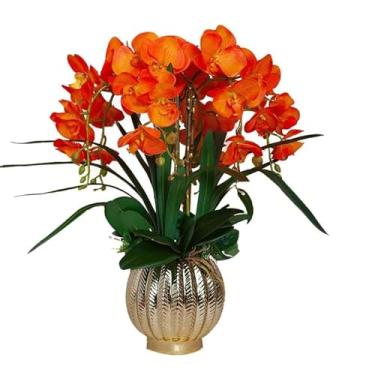 Imagem de YYBOES Orquídeas Flor Artificial de Seda Artificial 62 cm Arranjo em Vaso Goud Phalaenopsis Artificial Decoração de Flores Falso Floral