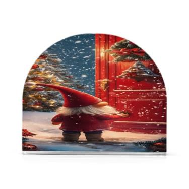 Imagem de xigua Suporte de guardanapo de gnomo fofo de Natal para mesas, porta-guardanapos de papel de placa acrílica elegante, dispensador de papel de seda independente moderno para sala de jantar, sala de