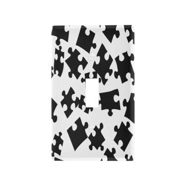 Imagem de Wassud Peça de quebra-cabeça preta para interruptor de luz, placa decorativa de tomada para tomadas elétricas, interruptor único, 11 x 7 cm