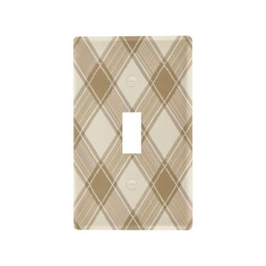 Imagem de Wassud Placa de cobertura de interruptor de luz, capas de tomada decorativas, placa de parede para tomadas elétricas, padrão xadrez marrom claro, interruptor único 11 x 6 cm