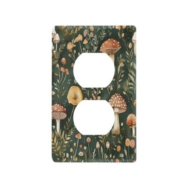 Imagem de Wassud Placa de cobertura para interruptor de luz, capa decorativa de cogumelos, placa de parede para tomadas elétricas duplex 12 x 7 cm