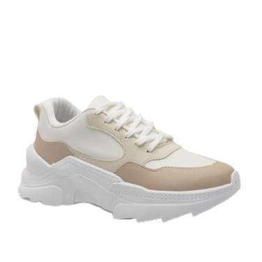 Imagem de Tênis Feminino Sneaker Plataforma Bege Branco Blogueira Moderno Macio (Palha, BR, Adulto, Numérico, 39)