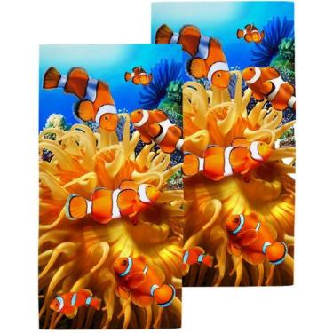 Imagem de Kit 2 Toalhas de Praia Banhão Teka Málaga 75x150 cm Estampa:Peixes