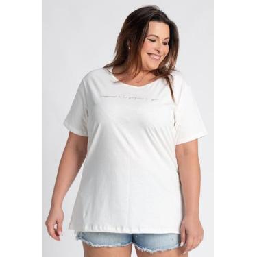 Imagem de T-shirt Feminina Plus Size Malha Algodão Estampada "Happiness looks go