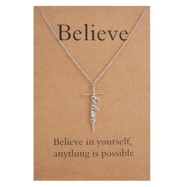 Imagem de Colar de cruz de aço inoxidável para mulheres - Gravação personalizada com nome com caixa de presente, perfeito para professores, feriados e presentes de agradecimento, Large size, Metal, Sem Pedra