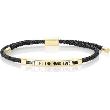 Imagem de COLORFUL BLING Pulseira de tubo de aço inoxidável trançada ajustável feita à mão Dont Let The Hard Days Win Presentes inspiradores, 1, Resina, Sem Pedra Preciosa