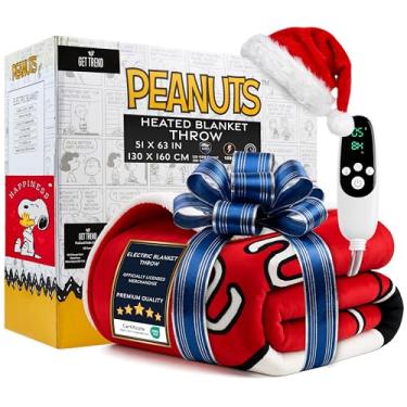 Imagem de Get Trend Cobertor elétrico Peanuts Snoopy 130 x 160 cm, cobertor aquecido de lã de ovelha única, 9 configurações de aquecimento, temporizador de desligamento automático de 12 horas e aquecimento