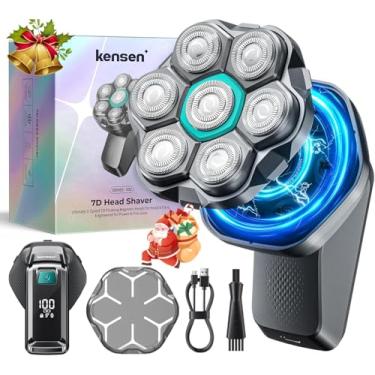 Imagem de Barbeadores de cabeça 7D para homens carecas, tela LED impermeável e seco (Preto)