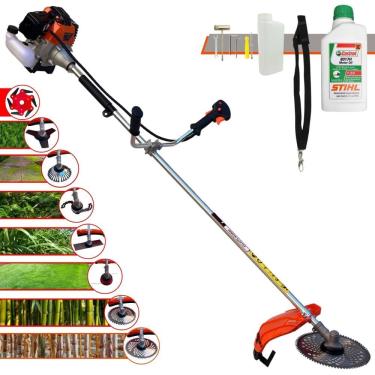 Imagem de Aparador de Grama Import Way 63cc 3HP Com Carretel + Facas 2 Pontas, 3 Pontas, 6 Pontas, 40 e 80 Dentes de Vídea, Trimmer e Escova de Aço + Óleo Stihl