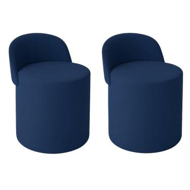 Imagem de Kit 2 Puff Orgânico Encosto Suede Redondo Quarto Sala Estar Azul Marinho