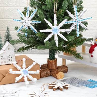 Imagem de Marspark 12 conjuntos de artesanato de floco de neve de inverno, enfeites de madeira inacabados, arte faça você mesmo, prendedor de roupa, floco de neve, artesanato para funcionários em família