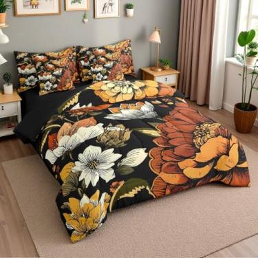 Imagem de Erosebridal Jogo de cama floral boêmio boêmio em uma bolsa, 7 peças, para crianças, meninas, rústico, casa de fazenda, floral, conjunto de lençol com edredom e flores de meados do século