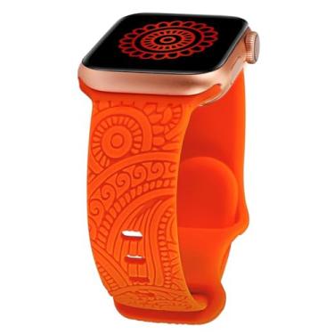 Imagem de Pulseira de silicone macio floral para Apple Watch séries 11/10/9/8/7/6/5/4/3/2/1/SE 3/SE/Ultra 3/Ultra 3/Ultra 2/Ultra, laranja