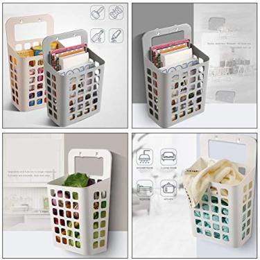 Imagem de GLOGLOW Cesto de Roupa Suja Montado na Parede, Organizador de Roupas que Economiza Espaço Com Design de Gancho Duplo e Furos Abertos para Armazenamento Respirável, Feito de Plástico PP (Branca)