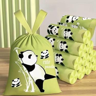 Imagem de 15 peças/rolo adoráveis sacos de lixo espessos com cordão sem rasgos, saco de lixo descartável, saco de lixo multiuso com cordão doméstico para casa, escritório, utensílios domésticos - panda fofo