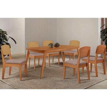 Imagem de Sala Jantar Mesa Havana Tampo Curvo 180cm+6 Cadeiras Havana Naturale - Linho Capuccino - Rufato