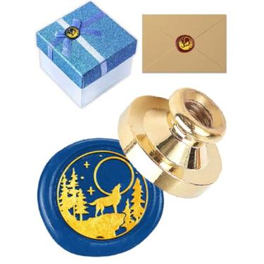 Imagem de 1 cabeça de carimbo de cera de latão de lobo, cabeça de carimbo de metal lua, ferramenta de selo de artesanato faça você mesmo para envelopes, envelope de convite de festa, cartão de Ação de Graças