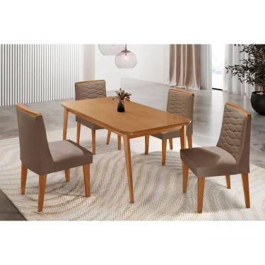 Imagem de Sala Jantar Mesa Havana Tampo Curvo 120cm+4 Cadeiras Maldivas Madeira Naturale - Capuccino/Suede Capuccino - Rufato