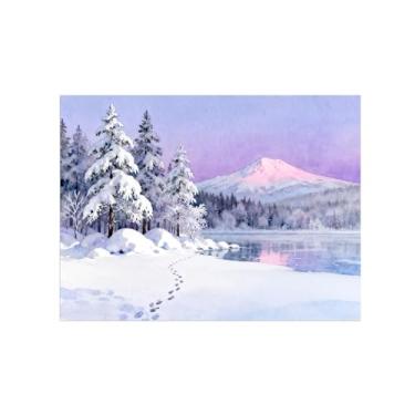 Imagem de BMZFYBS Arte de parede paisagem imagem em tela - inverno neve floresta lago - decoração moderna impressão de pintura para sala de estar quarto 50 x 65 cm 20 x 26 pol sem moldura