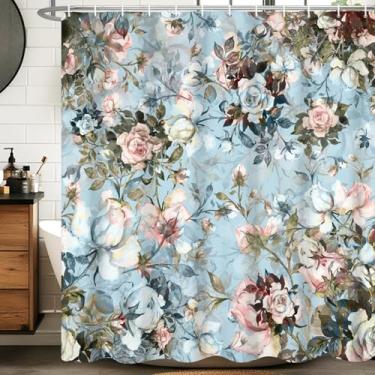 Imagem de Velaequezii Cortina de chuveiro floral vintage aquarela elegante flores rosas impressas cortina de banho impermeável tecido lavável banheiro decoração banheira conjunto de cortina de chuveiro com