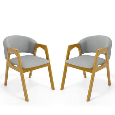 Imagem de Kit Com 2 Cadeiras Agatha Madeira Maciça Estofada Para Mesa De Jantar Linho Cinza 407
