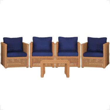 Imagem de Mesa E 4 Poltronas Madri Corda Náutica Estofado 10 Trama Terra Cota