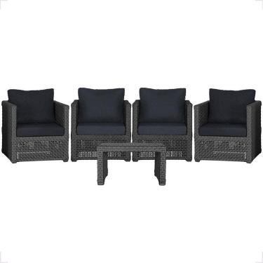 Imagem de Mesa E 4 Poltronas Madri Corda Náutica Estofado 12 Trama Preto