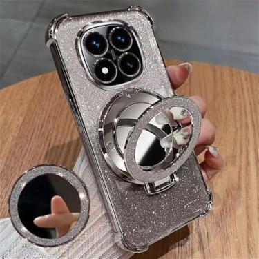 Imagem de Capa protetora macia de silicone à prova de choque com suporte espelhado para Xiaomi Redmi 14C Note 14 Pro Plus 4G 5G, cor prata.