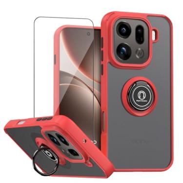 Imagem de QUIETIP Capa para Oppo Find X9 Pro com protetor de tela, anel magnético fosco translúcido para montagem no carro, vermelho