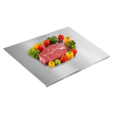 Imagem de Tábua de corte de titânio puro com borda 3 tamanhos, ultradurável, antiderrapante, higiênica, perfeita para cozinha, acampamento, churrasco (médio)