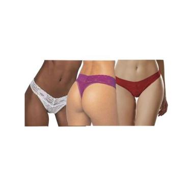 Imagem de Kit C/ 3 Calcinha Fio Dental DeMillus Rendada 016198., Branco, Amora, 