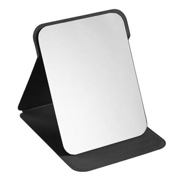 Imagem de Espelho de Maquiagem Dobrável Retrô com Case em Couro PU - Portátil para Bolsa e Viagens, 3 Tamanhos(preto,Grande)