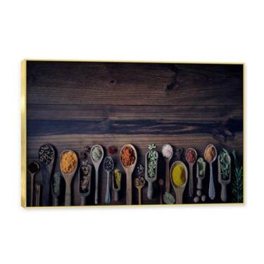 Imagem de NHLDZYH Molduras douradas. Temperos de imagem de cozinha moderna, impressão de arte, imagens para cozinha, decoração de parede de cozinha moderna. C36. 50 x 75 cm