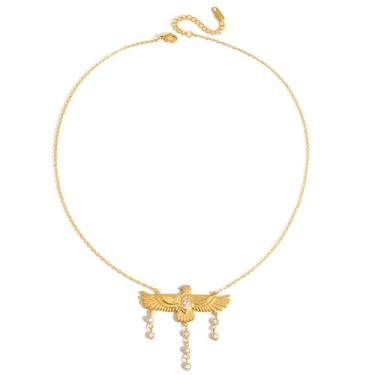 Imagem de Kokoma Colar feminino com pingente de águia, zircônia cúbica, borla, pássaro, animal, corrente ajustável de aço inoxidável, joia moderna