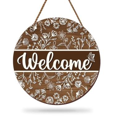 Imagem de AnyDesign Placa de madeira com flores silvestres de primavera, placa de madeira de boas-vindas, vintage, floral, para decoração de porta, para ambientes internos e externos, quinta, varanda, parede