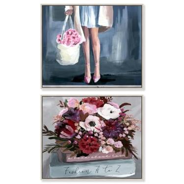 Imagem de Conjunto de 2 decoração de parede de casa de fazenda com estampa de serenidade para quarto rosa blush da Art Remedy, moldura prata, 61 x 50 cm