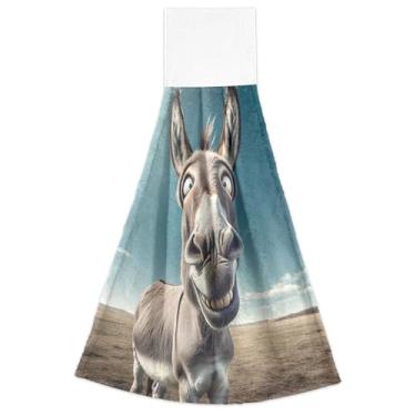 Imagem de Toalhas de mão engraçadas de burro com olhos cruzados com laços para pendurar conjunto de 2 toalhas de banheiro altamente absorventes, toalha de mão de cozinha decorativa 47 x 35 cm