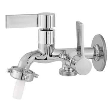 Imagem de Torneira de Metal Com 2 Saídas Independentes 1/4 de Volta para Máquina de Lavar Tanque e Jardim Acabamento Cromado Premium Conexão 1/2 E 1/4 Facilita Instalação