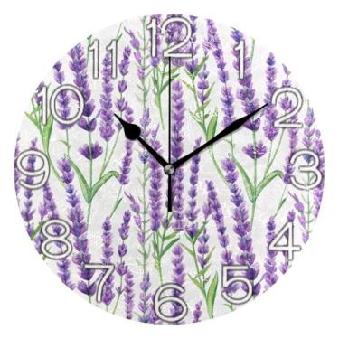Imagem de GAIGEO Relógio de parede analógico decorativo para escritório, cozinha, operado a pilhas, decoração de parede vintage, sala de estar, aquarela, lavanda, roxo, 25 cm, ponteiros dourados