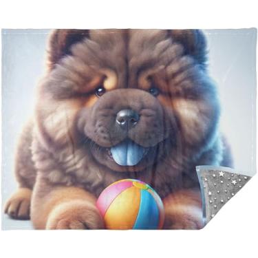 Imagem de TSENQUE Chow Chow Dog Cute Puppy Cobertores personalizados para sofá sherpa felpudos cobertores para mulheres 177.8 cm x 139.7 cm Flower Big Comfy Couch