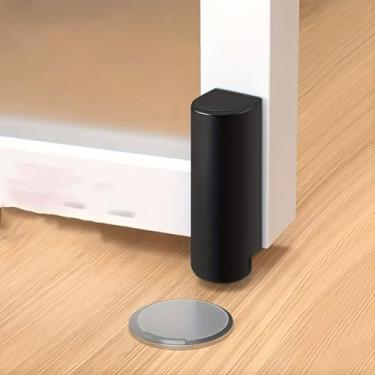 Imagem de Tampa de porta ultra estreita de metal silencioso, sem perfuração, design minimalista à prova de ferrugem para banheiro, banheiro, apartamento, sala de estar, preta