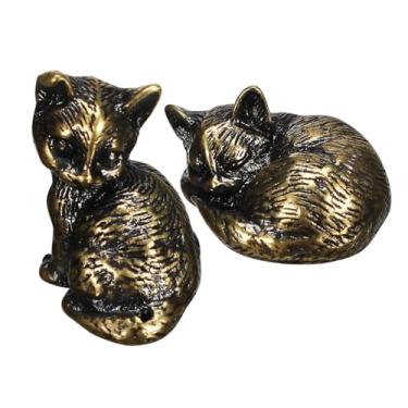 Imagem de Garneck 2 peças estatuetas de gato em miniatura estátuas de latão, decoração de gato, decoração de escritório em casa, ornamentos para o Natal