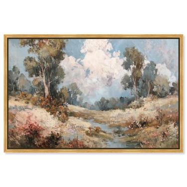 Imagem de Decoração de parede vintage com estampa em tela Whispering Willows por Art Remedy, moldura dourada, 61 x 40 cm