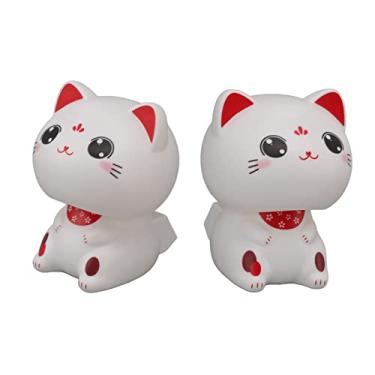 Imagem de GLOGLOW Itens Decorativos de Mesa Powered Nodding Lucky Cat Escultura, Plástico, 2,7 X 3,7 X 3,4 Polegadas, para Painel de Carro de Escritório Doméstico Ornamento de Gato Bonito, Solar Nan (com