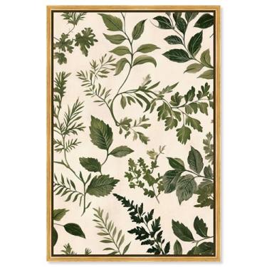 Imagem de Decoração de parede floral com estampa em tela Olive Sprigs II da Art Remedy, moldura dourada, 50 x 76 cm