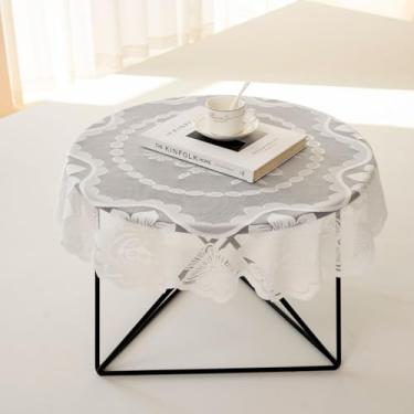 Imagem de Wuluwala Toalha de mesa pequena redonda de renda branca 89 cm, toalha de mesa de tecido de renda floral romântica estilo francês, toalha de mesa decorativa para casamento, chá de bebê, festa estilo2