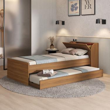 Imagem de Cama Solteiro ávilla 1 Porta com Cama Auxiliar Nogal - Pnr Móveis