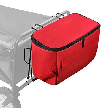 Imagem de Bolsa térmica com zíper para armazenamento de alimentos para carrinho de jardim dobrável, acessórios de carrinho portátil de empurrar à mão para acampamento - bolsa de gelo, vermelha